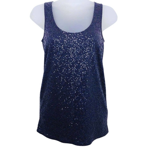 J. Crew Tops J Crew Tank Top Xs Drapey Sequin Blue Long Cotton